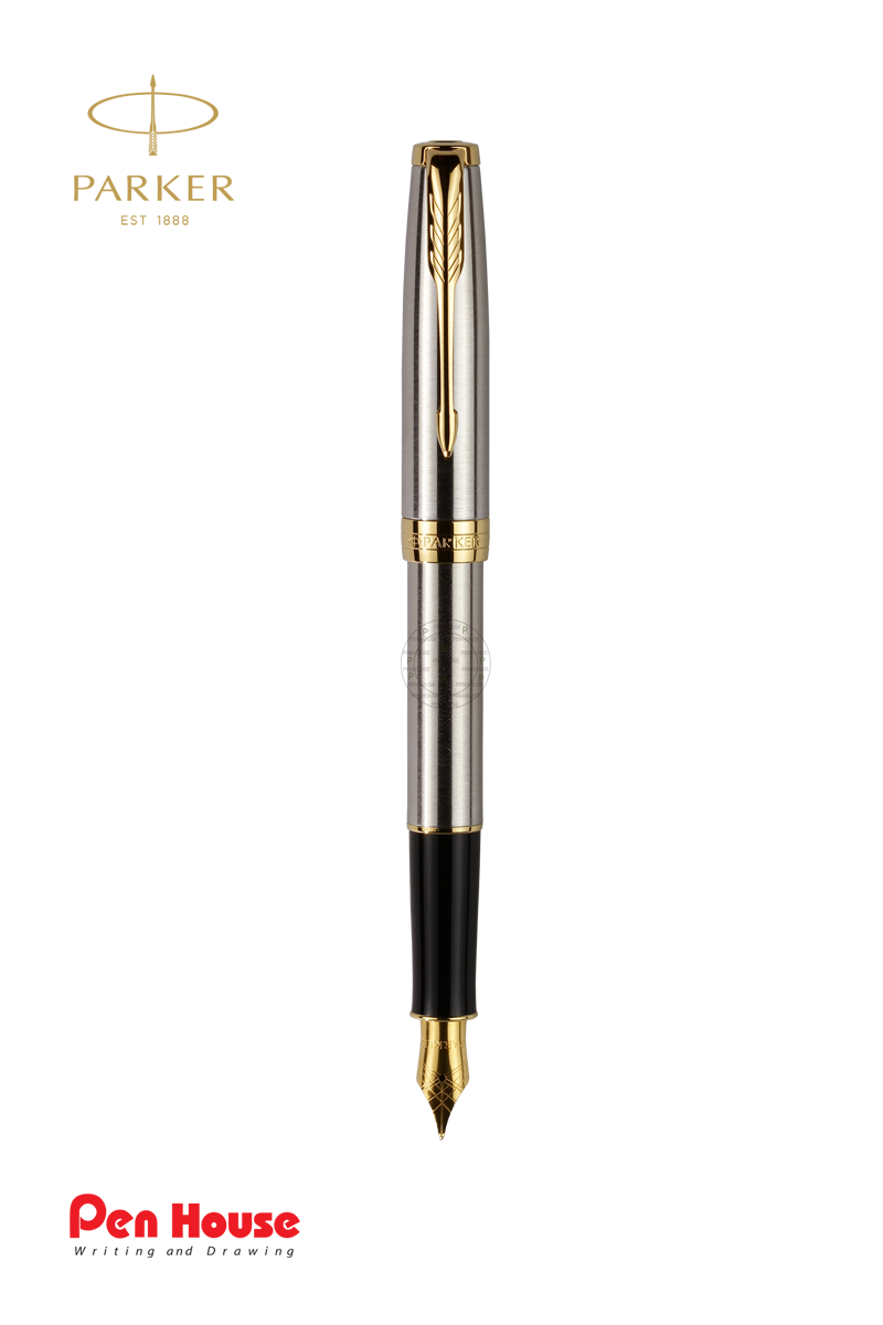 PARKER SONNET STAINLESS STEEL 23K GOLD TRIM FOUNTAIN