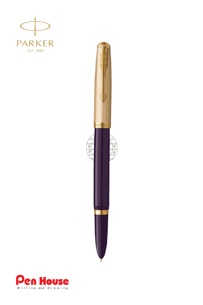 PARKER 51 DELUXE PLUM GOLD TRIM FOUNTAIN PEN (M)