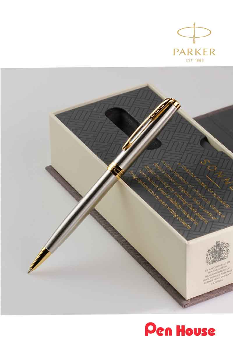 PARKER SONNET STAINLESS STEEL GOLD TRIM BALLPOINT
